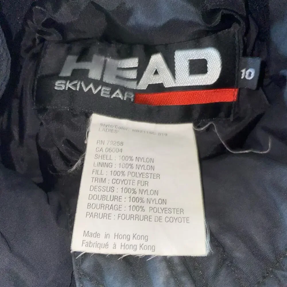HEAD Skiwear winter skiing jacket coat puffer hooded black size 10
